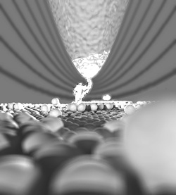 Simulation of a nanosized tip over a substrate with atomic resolution.